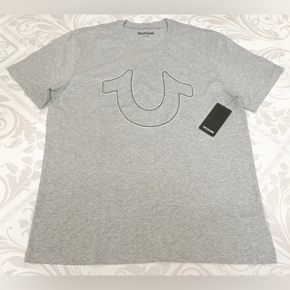 True Religion Men's Double Stitch Horseshoe Logo Tee T-Shirt size XXL Grey